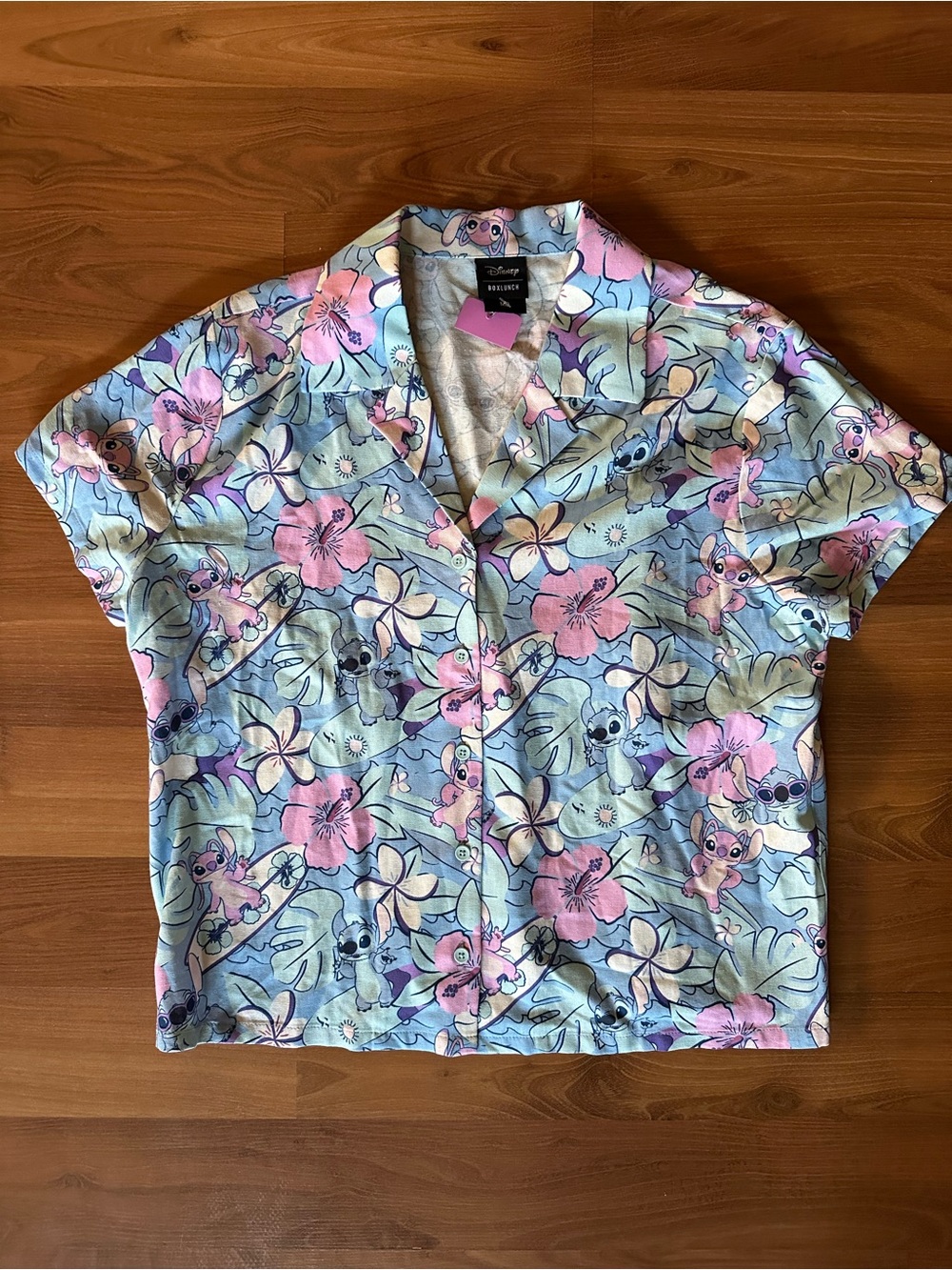 Disney Lilo & Stitch Tropical All Over Print Woven Button Up Shirt
